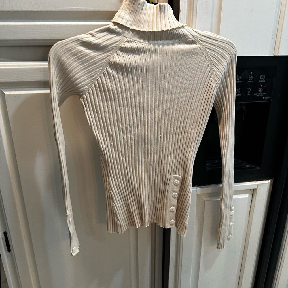Cream Ribbed Turtleneck Sweater
